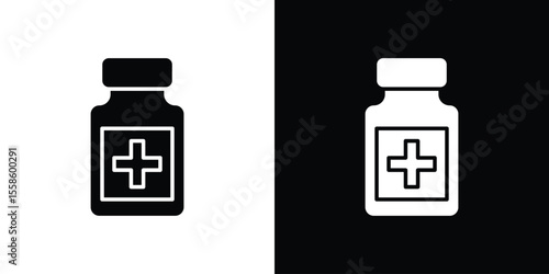 Medicine bottle icon Vector illustration in solid and black and white. EPS10