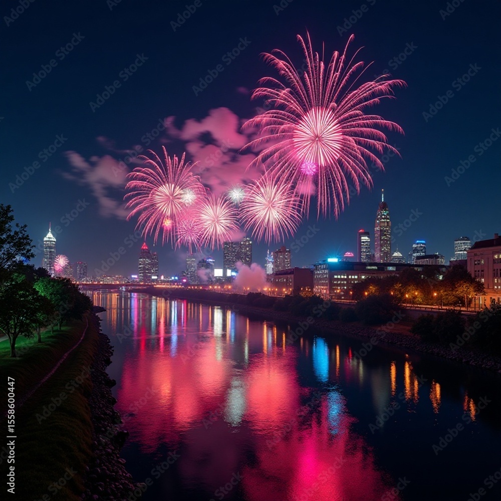 Fototapeta premium fireworks over the river