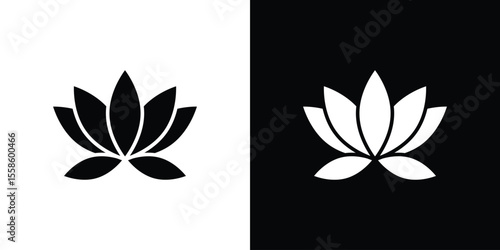 Lotus flower icon Vector illustration in solid and black and white. EPS10