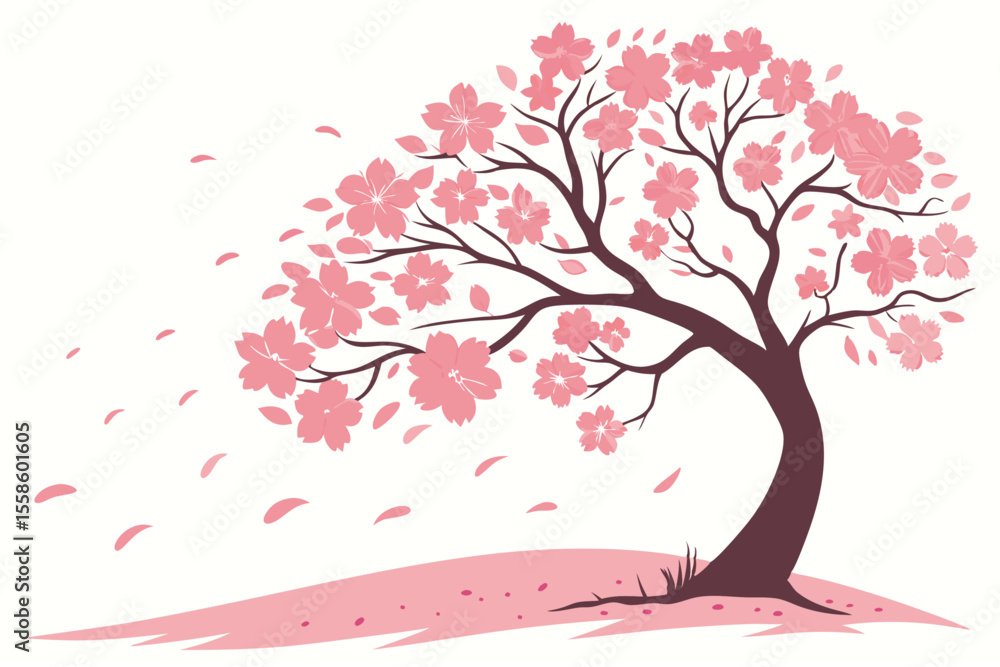 Fototapeta premium -a-vibrant-vector-of-a-blooming-cherry-blossom