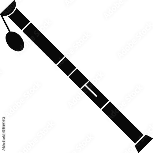Traditional Wooden Wind Instrument With Reed and Finger Holes	