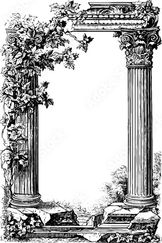 Ornate rectangular banner with symmetrical classic columns design for vintage print