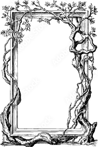 Vintage rectangular frame wrapped in dried vines illustration for design projects