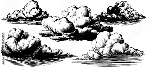 Vintage hand drawn cloud types featuring cumulus and stratus for retro designs