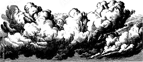 Vintage hand drawn engraving of cumulus and cirrus clouds for retro design