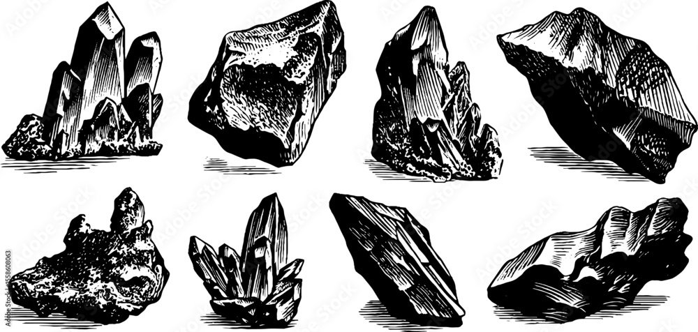 Obraz premium Vintage hand drawn glass shards and jagged edges illustration for retro design