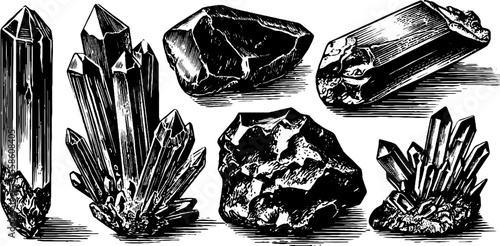 Vintage hand drawn ice crystals and frozen shards illustration for winter design