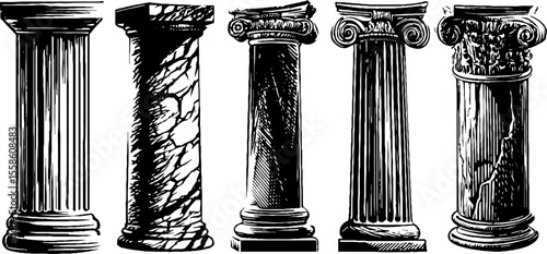 Vintage architectural column designs sketch for interior decor and molding inspiration