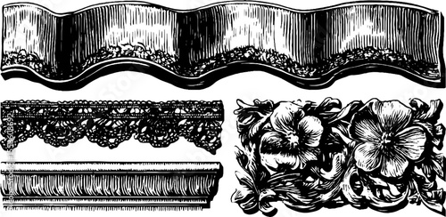 Elegant lace patterns with delicate loops and floral designs for retro decor