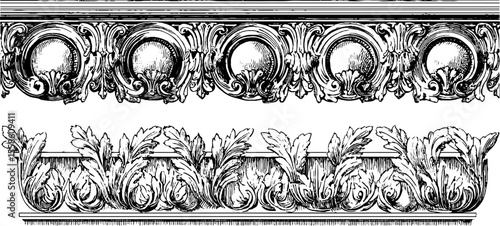 Neoclassical ornament collection with volutes and decorative elements for design projects