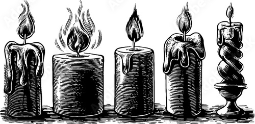 Vintage occult candle set with wax drips and twisted designs for mystical decor