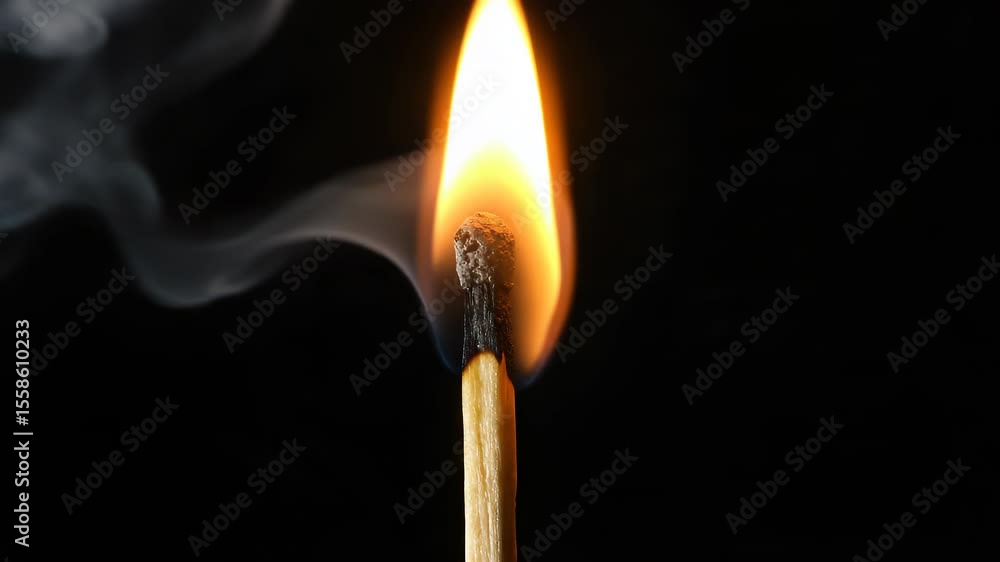 Ignition Sequence: A Matchstick's Journey from Spark to Flame in Slow Motion on black background Ignition Sequence: A Matchstick's Journey from Spark to Flame in Slow Motion on black background
