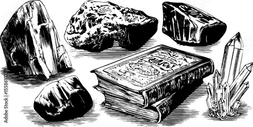 Mystical elements of philosopher's stone and transmutation symbols for alchemical design