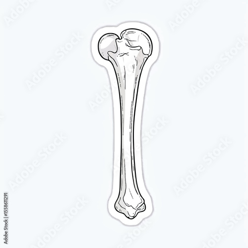"Detailed Human Femur Bone Illustration – Medical Anatomy Line Drawing"
