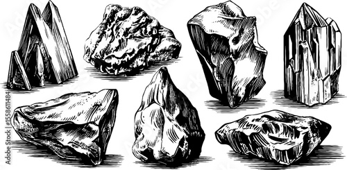 Ancient stone tool marks and primitive carvings hand drawn sketch for historical study