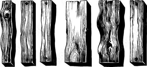 Vintage wooden planks and timber boards sketch for rustic design