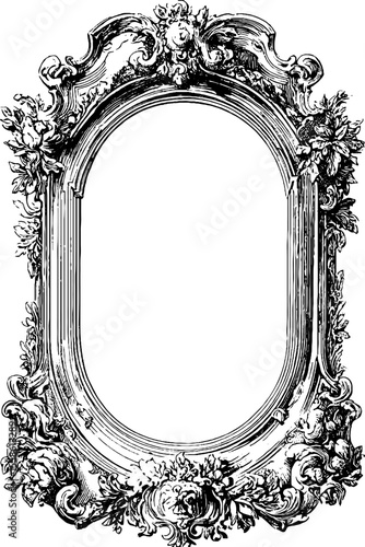 Ornate vintage mirror frame from 18th century with decorative top design for decoration