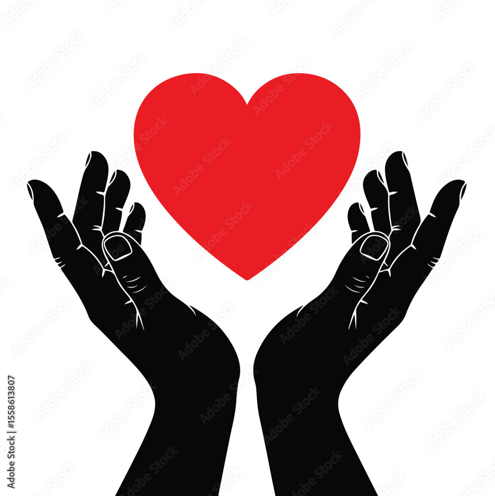 Obraz premium Two hands holding heart vector art