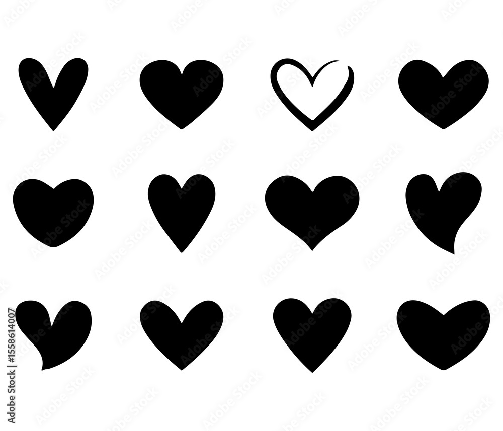 A black vector silhouette Grid of Black Hearts set with Unique Outlined Heart Minimalist Vector Illustration of Love and Individuality A black vector silhouette Grid of Black Hearts set with Unique Outlined Heart Minimalist Vector Illustration of Love and Individuality