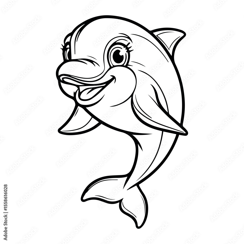 Obraz premium Cute cartoon dolphin vector illustration for coloring pages and educational resources design, 90 chr