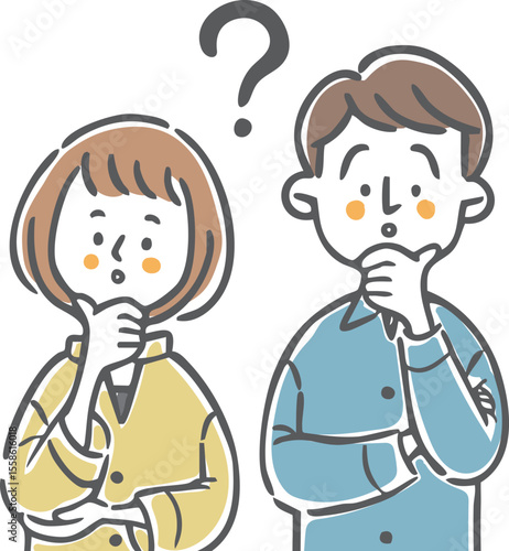 疑問を持つ夫婦のイラスト　上半身　ベクター
