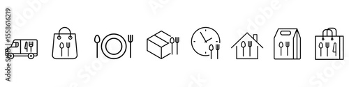 Food delivery icon vector set. Takeaway food illustration sign collection. fast food symbol or logo. Restaurant web icons.