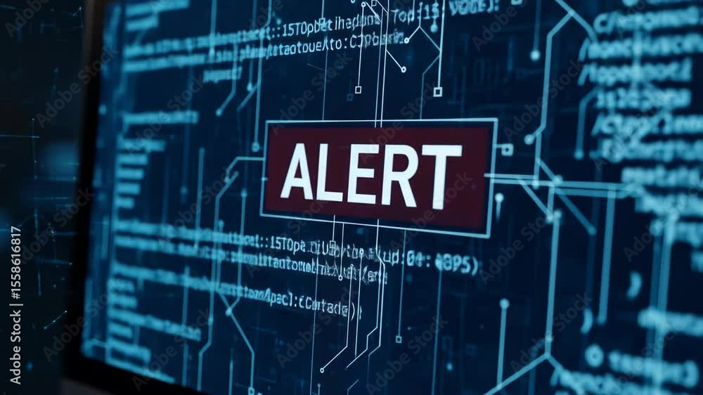 Cyber Alert: Digital Security Warning on Screen with Code Background