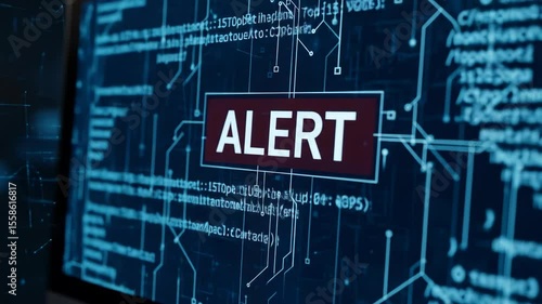 Cyber Alert: Digital Security Warning on Screen with Code Background