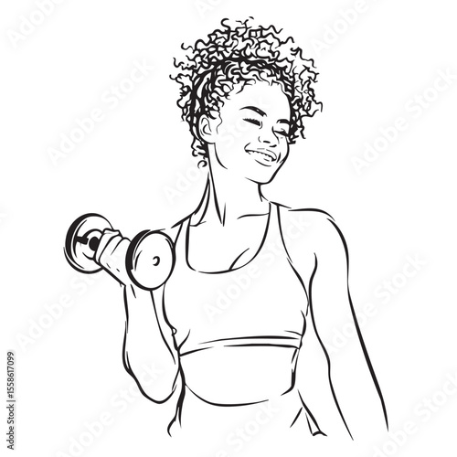 Woman enjoying workout with dumbbell in fitness routine