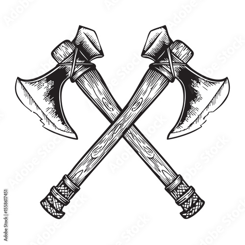 Crossed axes design for rustic themes and outdoor adventures