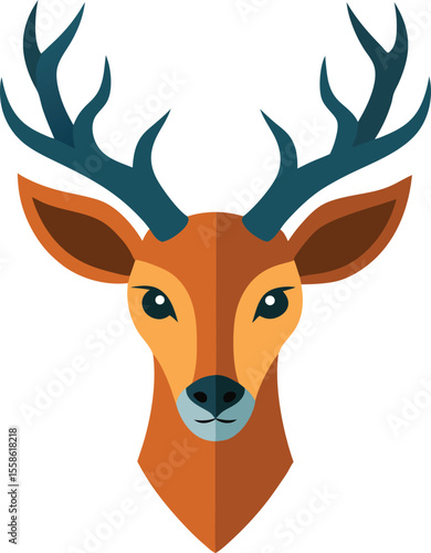 Deer head with antlers on transparent background