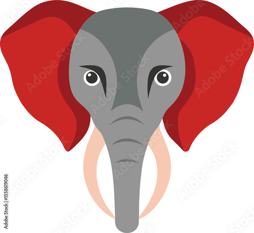 Elephant head front view on transparent background