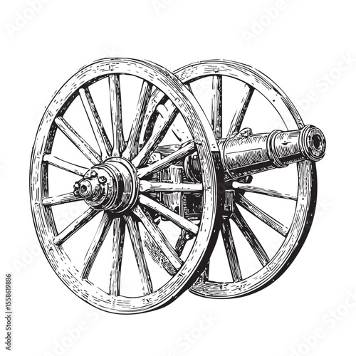 Depiction of a historical artillery cannon with wooden wheels