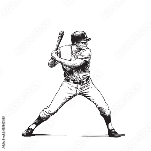 Vintage baseball player ready to swing bat during game
