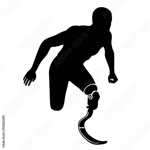 Paralympic athlete with bionic prosthesis: technological silhouette embodying determination and innovation.