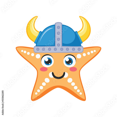 Simple Illustration Cute Starfish with Viking Helmet