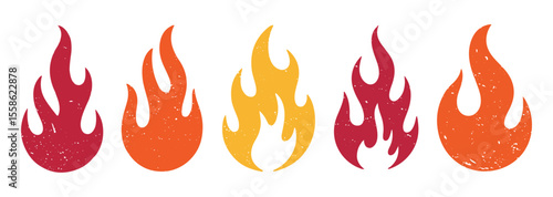 Fire flame icon. Crayon vector logo. Hot fire on white background. Flame simple illustration. Graphic heat symbol. Abstract silhouette, hell element clipart.