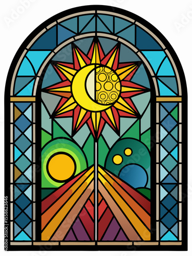 moon , Stained Glass Style, Full body , window temple	sun, stained glass style, full body, window temple, glass, window, stained, church, stained glass, religion, cathedral, art, saint, religious,real