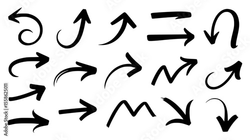 Collection hand drawn arrows. Set simple arrows isolated on white background. Arrow mark icons. Arrow paint