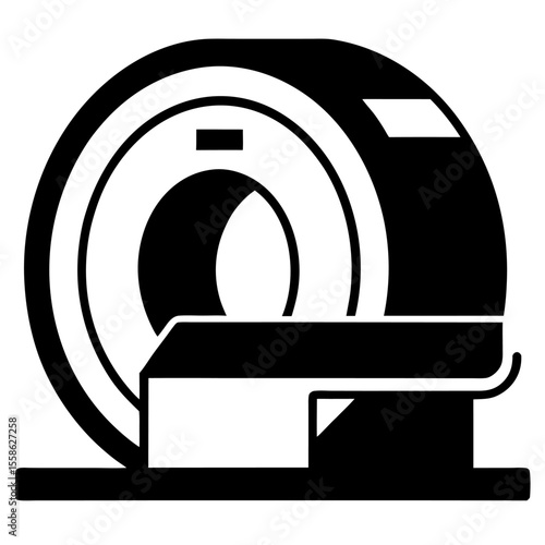 Medical CT scan machine black vector icon on white background.