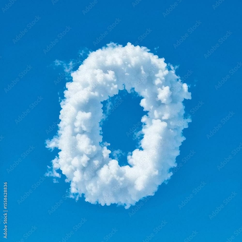 Floating number zero shaped from fluffy white clouds in vivid blue sky symbolizing imagination, counting, and creativity Floating number zero shaped from fluffy white clouds in vivid blue sky symbolizing imagination, counting, and creativity