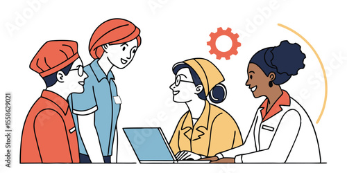 Teamwork and Business Collaboration – Office Workers and Productivity Concept Vector