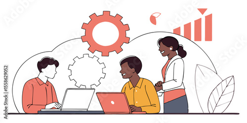 Teamwork and Business Collaboration – Office Workers and Productivity Concept Vector