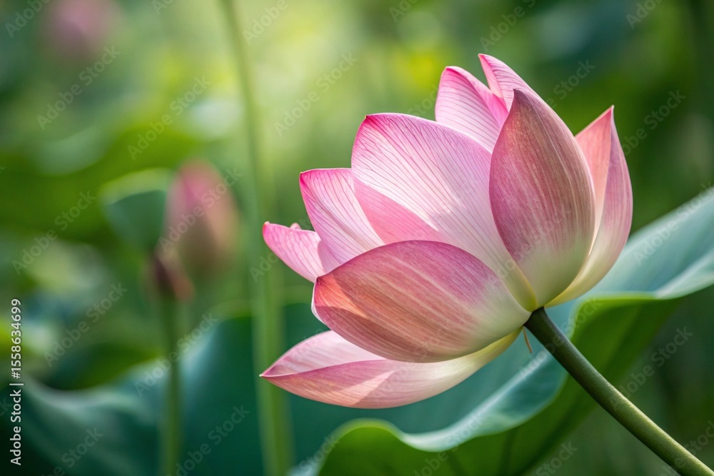 Obraz premium Graceful Pink Lotus Flower Illuminated by Morning Light Nature Close Up