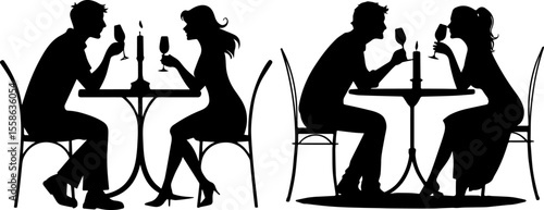 Romantic Couple Dining at Restaurant with Candles | Date Night Silhouette