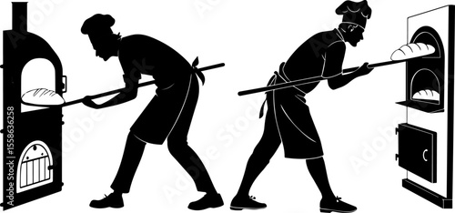 Bakers with Peel at Brick Oven | Traditional Bread Baking Silhouette