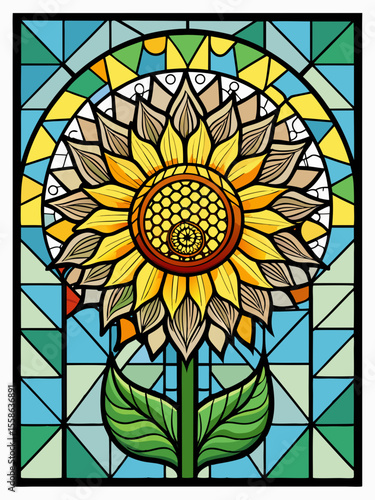 Sun flower, Stained Glass Style, Full body , window temple	sun, stained glass style, full body, window temple, glass, window, stained, church, stained glass, religion, cathedral, art, saint, religious