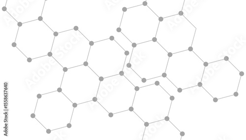 Hexagons pattern on gray background. Genetic research, molecular structure. Chemical engineering. Concept of innovation technology. Used for design healthcare, science and medicine background