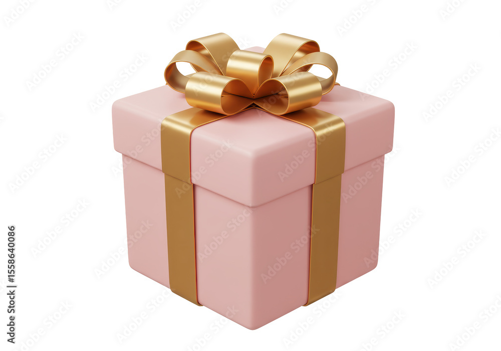 Obraz premium Isolated Pink Gift Box with Golden Ribbon Elegance