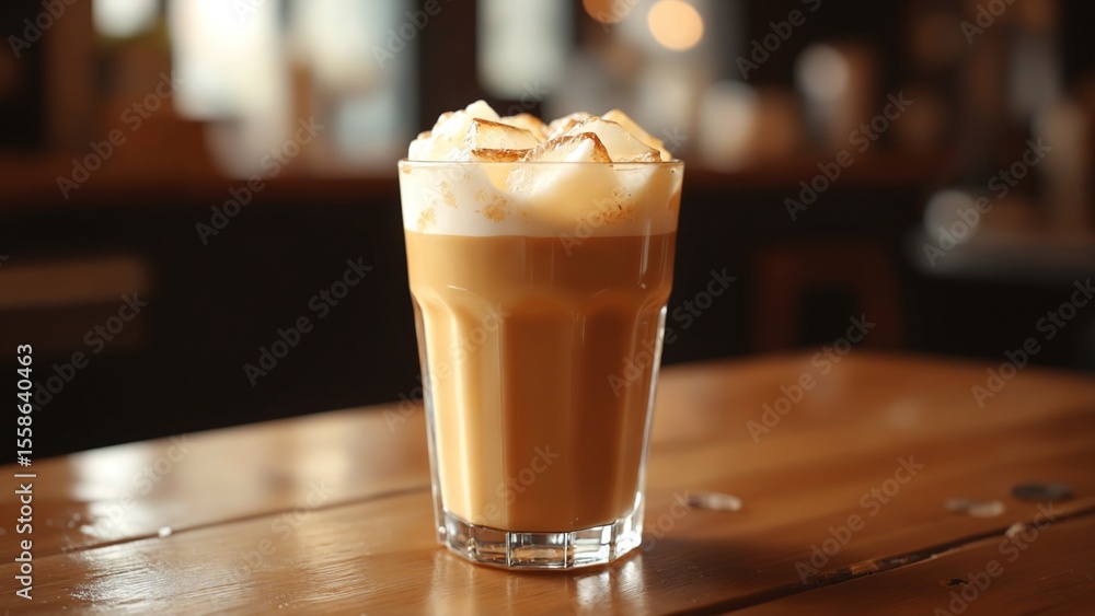 Iced Vanilla Latte in Clear Glass . Drinks concept Iced Vanilla Latte in Clear Glass . Drinks concept